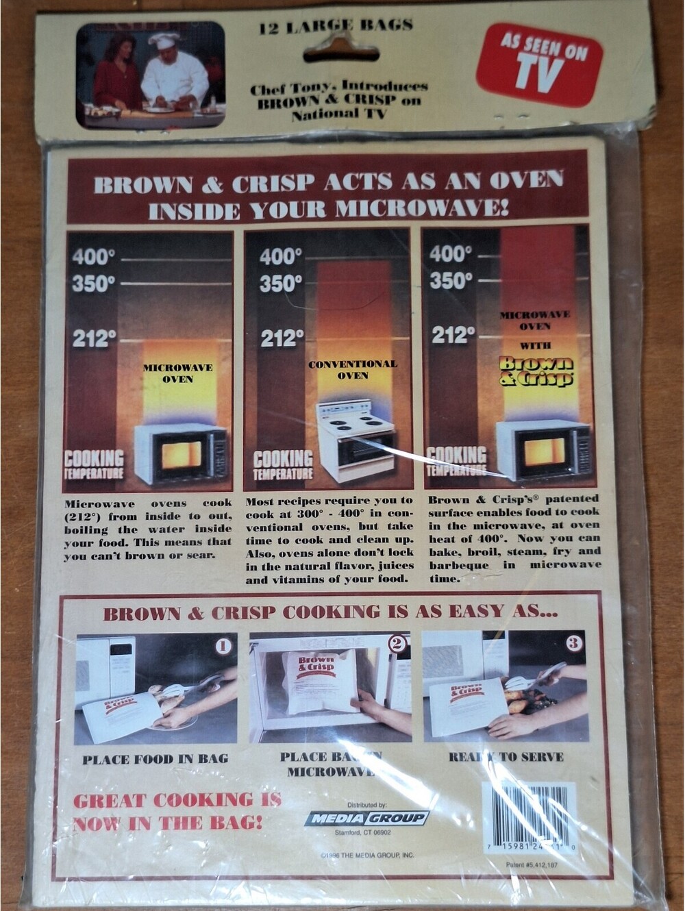 vintage Chef Tony Brown & Crisp Microwave Cooking Bags 12 Large Bags